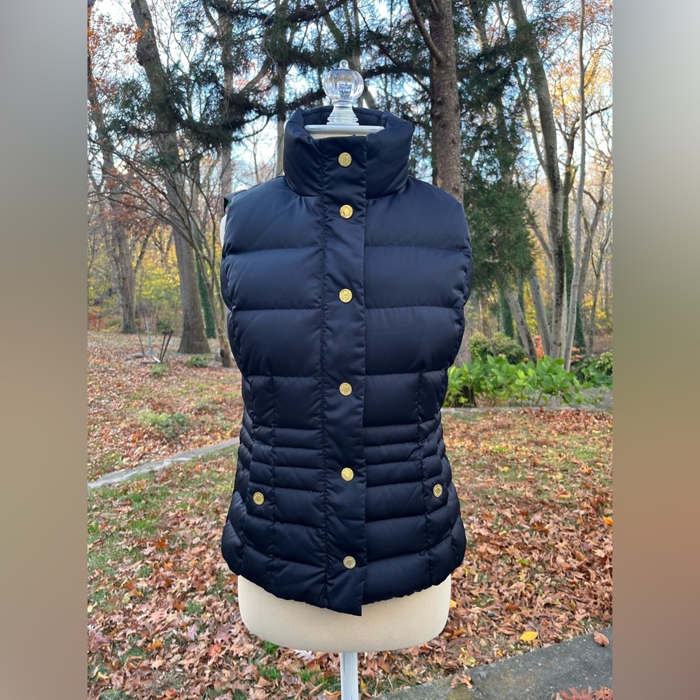 LILLY PULITZER Black Puffer Vest with Gold Buttons